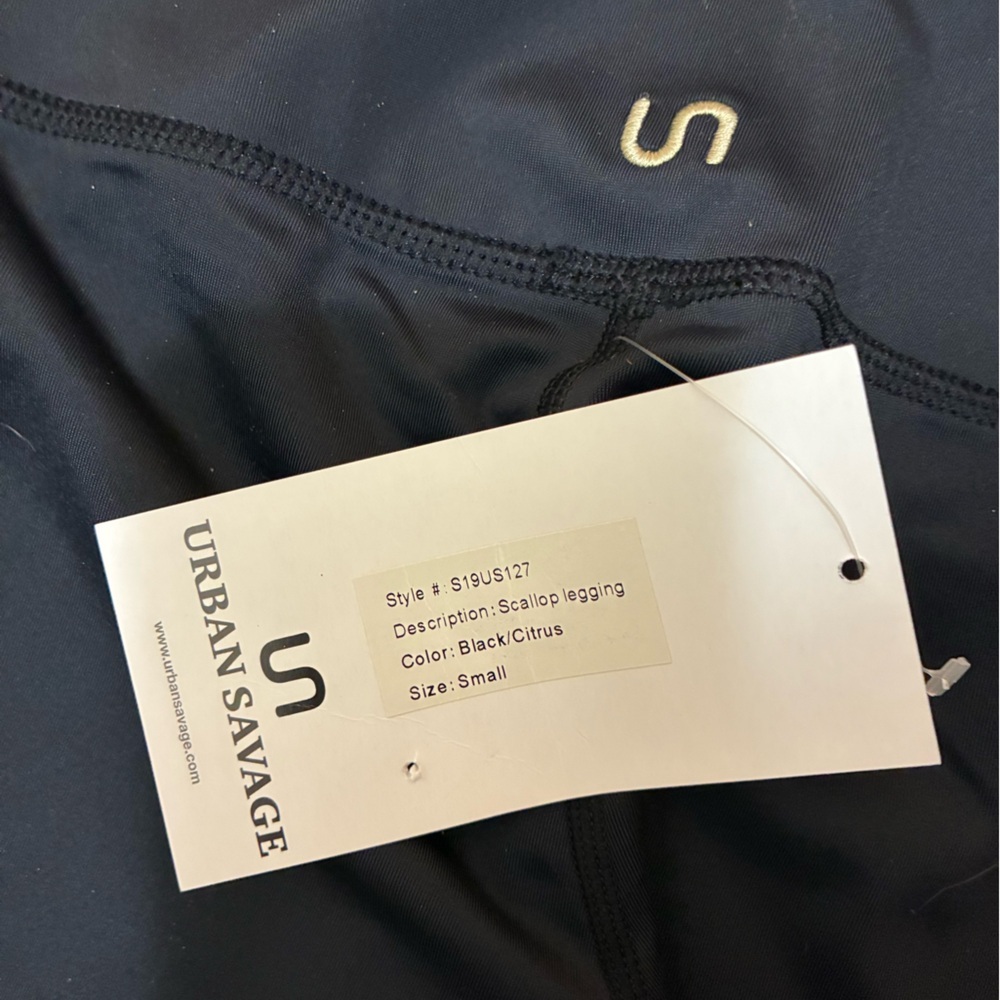 NWT Urban Savage Scallop Leggings Black Citrus Yellow-see pics for measurements - Picture 3 of 8